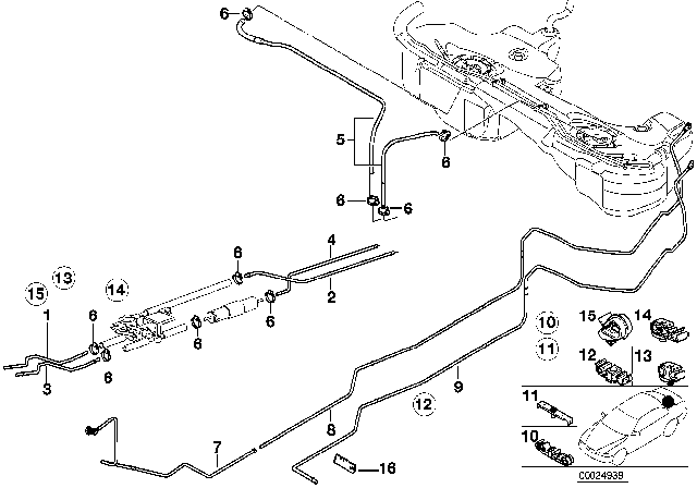 2000 BMW 323Ci Rear Fuel Feed Line Diagram for 16121183759