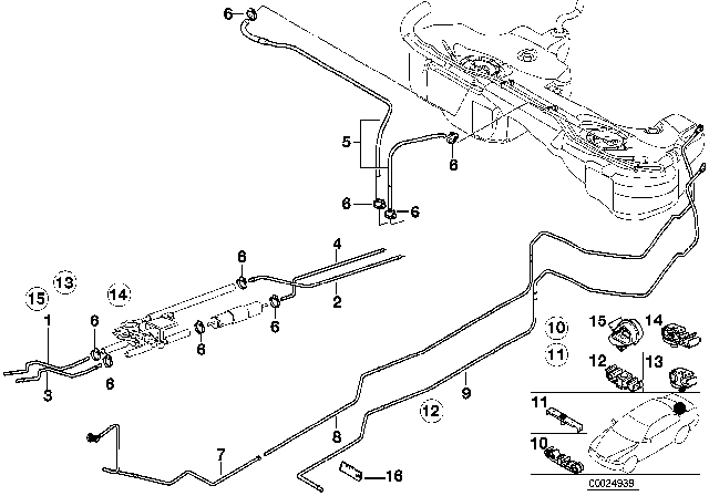 2000 BMW 323i Fuel Pipe And Mounting Parts Diagram