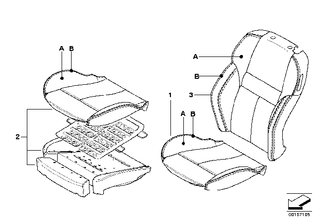 2006 BMW M6 Individual Sports Seat Cover, Front Diagram
