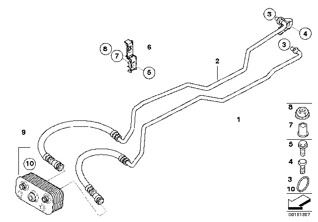 2008 BMW Z4 Oil Cooler Pipe / Heat Exchanger Diagram