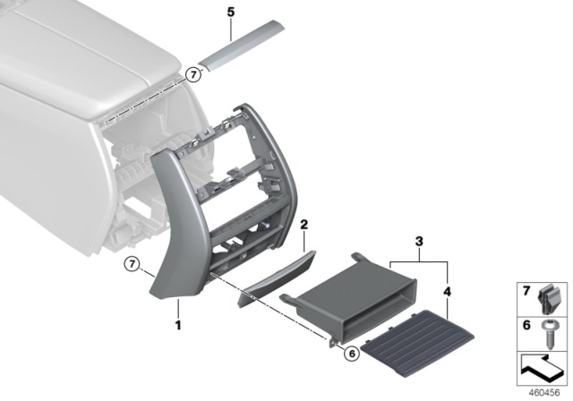 2018 BMW 740i xDrive Mounting Parts, Centre Console, Rear Diagram