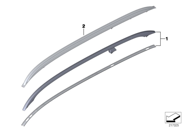 2011 BMW 328i Retrofit Kit, Roof Railing Diagram