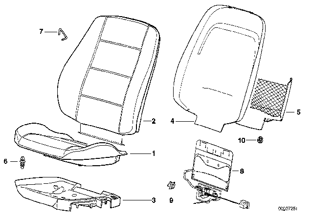 1999 BMW 318ti Front Seat Pad / Rear Panel / Cap Diagram