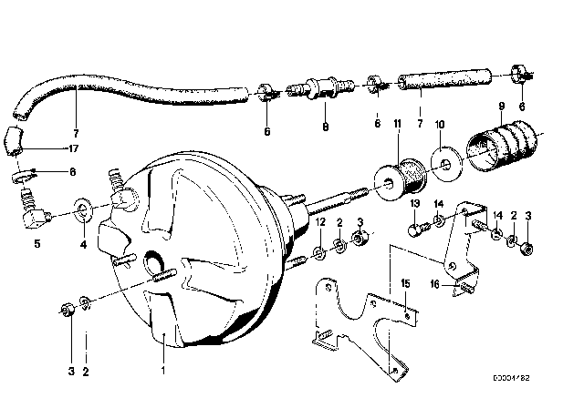 1978 BMW 320i Brake Servo Unit / Mounting Diagram