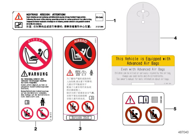 2019 BMW 540i Instruction Notice, Airbag Diagram