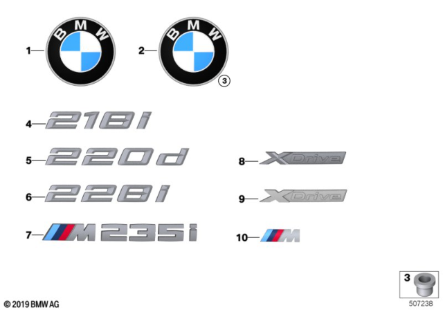 2020 BMW M235i xDrive Gran Coupe Emblems / Letterings Diagram