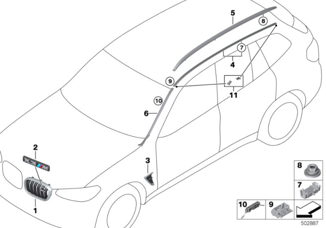 2020 BMW X3 M Roof Railing, Right Diagram for 51137414350