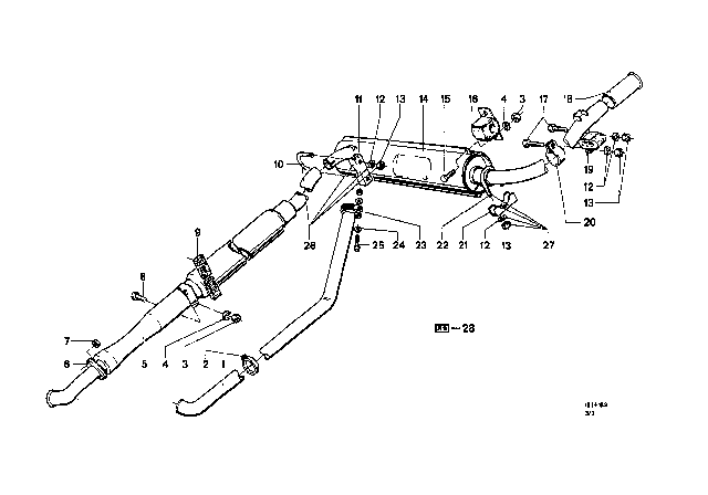 1969 BMW 2000 Exhaust Front Muffler Diagram for 18121103808