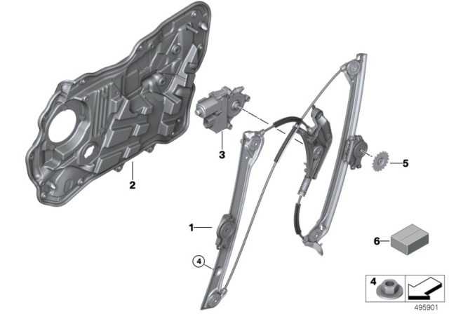 2019 BMW 640i xDrive Gran Turismo Rear Right Window Regulator Diagram for 51358494806