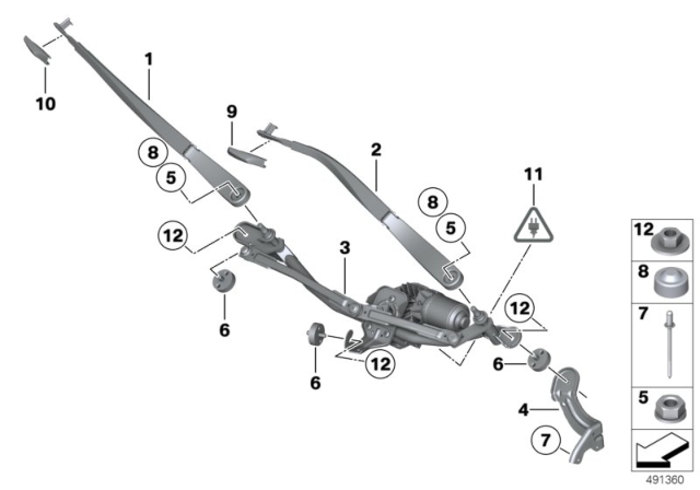 2014 BMW M6 Right Windshield Wiper Arm Diagram for 61617203156