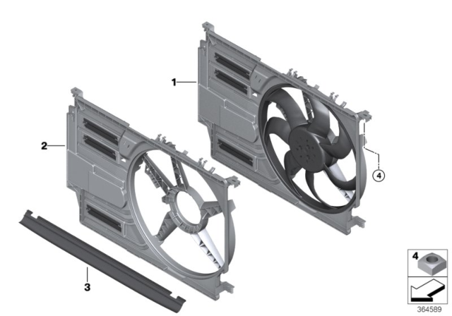 2018 BMW X1 Fan Housing, Mounting Parts Diagram