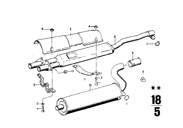 1974 BMW 3.0S Muffler System Diagram 1