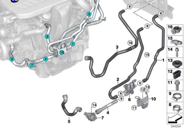2014 BMW X5 Cooling Water Hoses Diagram
