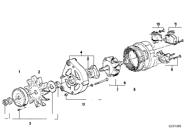 1985 BMW 524td Brush Holder Plate Diagram for 12311707246