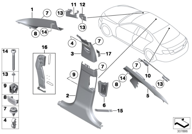 2011 BMW 535i xDrive Cover, B-Column Bottom Left Diagram for 51439197045