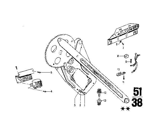 1974 BMW 3.0S Door Window Lifting Mechanism Diagram 1