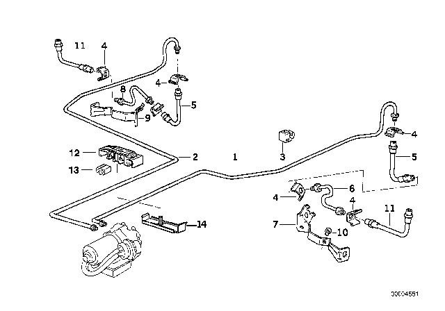 1995 BMW 325i Brake Pipe Rear ABS/ASC+T Diagram