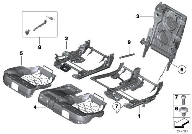 2014 BMW 550i GT xDrive Seat, Rear, Seat Frame Diagram
