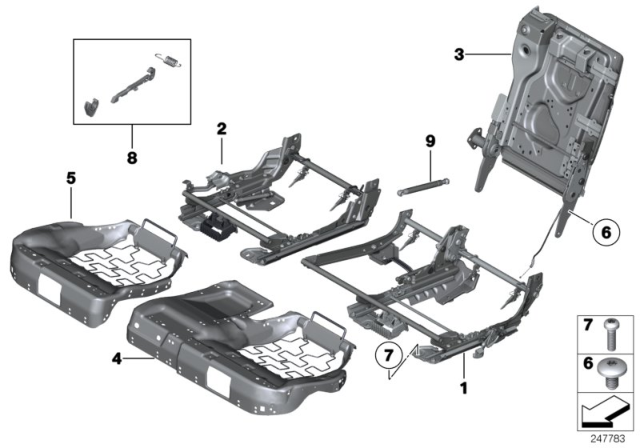 2011 BMW 535i GT Seat, Rear, Seat Frame Diagram