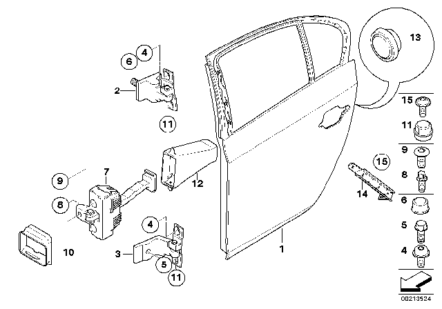 2006 BMW 530xi Rear Door - Hinge / Door Brake Diagram