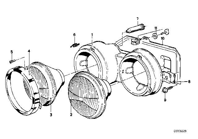 1977 BMW 530i Single Components For Headlight Diagram