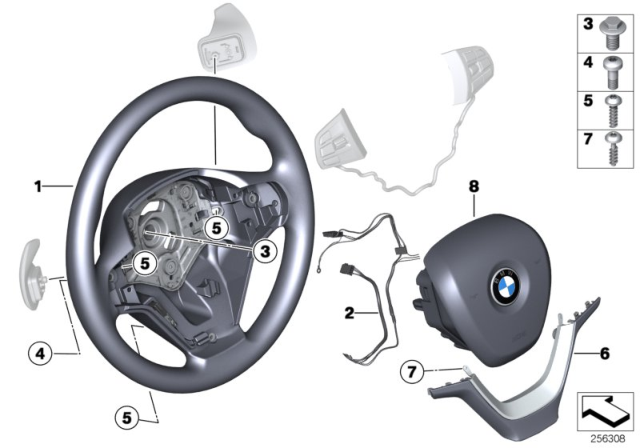 2012 BMW X3 Sport Steering Wheel, Airbag, W/Shift Paddles Diagram