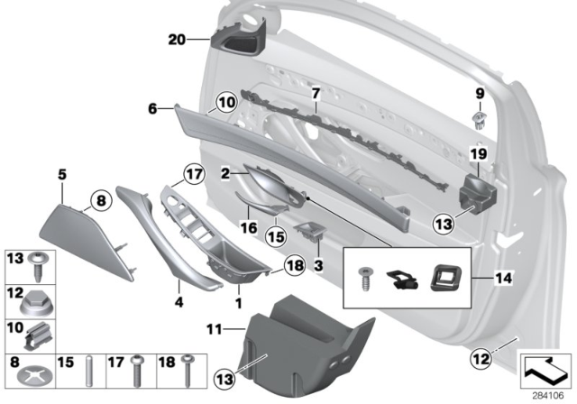 2013 BMW 535i xDrive Mounting Parts, Door Trim Panel Diagram 1