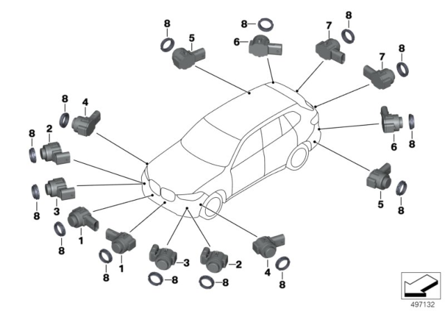 2020 BMW X5 Ultrasonic Sensor, Alpine Wh Diagram for 66209472092