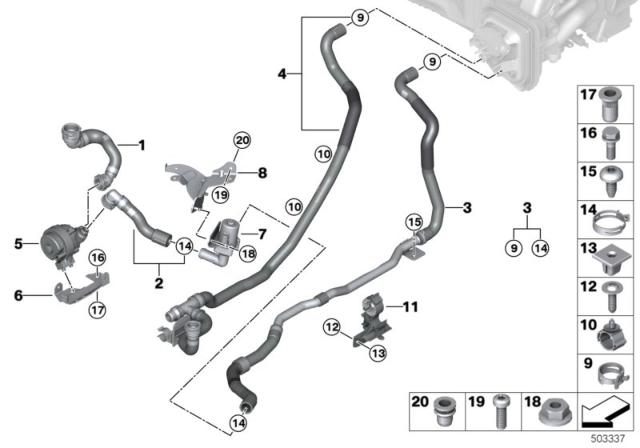 2020 BMW X5 COOLANT HOSE, RETURN Diagram for 64219398806