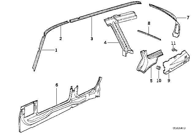 1995 BMW 530i Connection Plate Roof Front Left Diagram for 41318110493