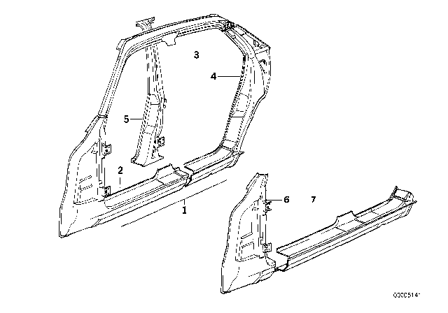 1988 BMW 735iL Side Frame Diagram