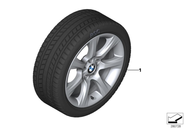 2019 BMW 330i GT xDrive Winter Wheel With Tire Star Spoke Diagram 2