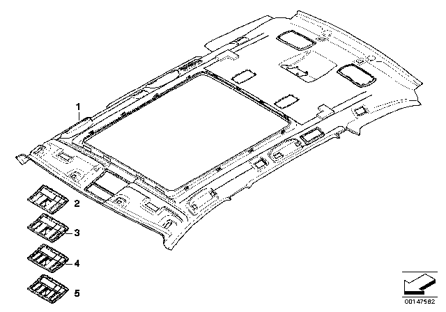 2008 BMW 535xi Individual Moulded Headliner Diagram