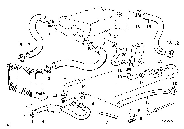 1994 BMW 318is Cooling System - Water Hoses Diagram 1
