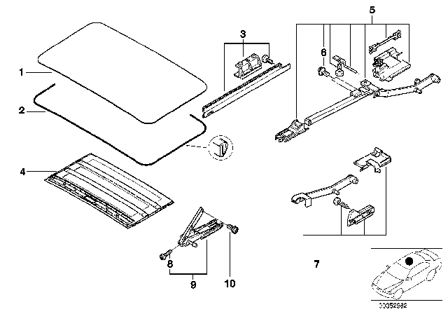 2002 BMW X5 Slide Lifting Roof-Cover / Ceiling Frame Diagram 1