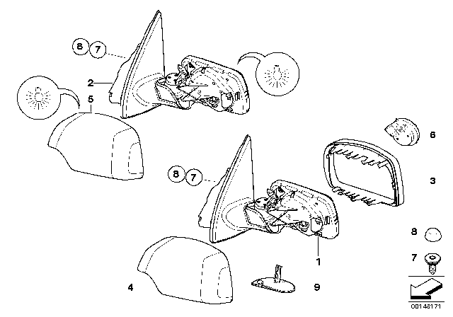 2005 BMW X5 Outside Mirror Without Glass Heated Right Diagram for 51167039898