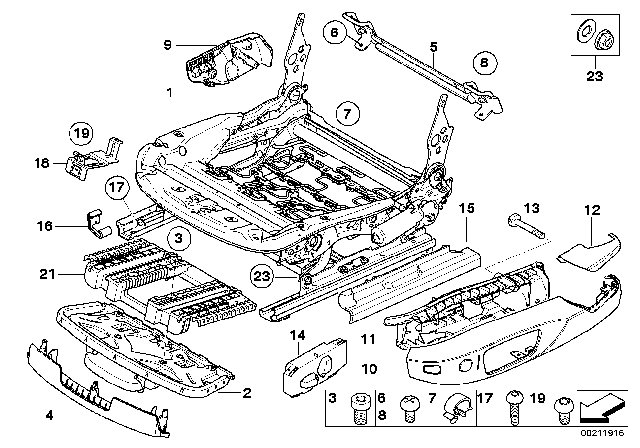 2007 BMW 328i Front Seat Rail Diagram 1