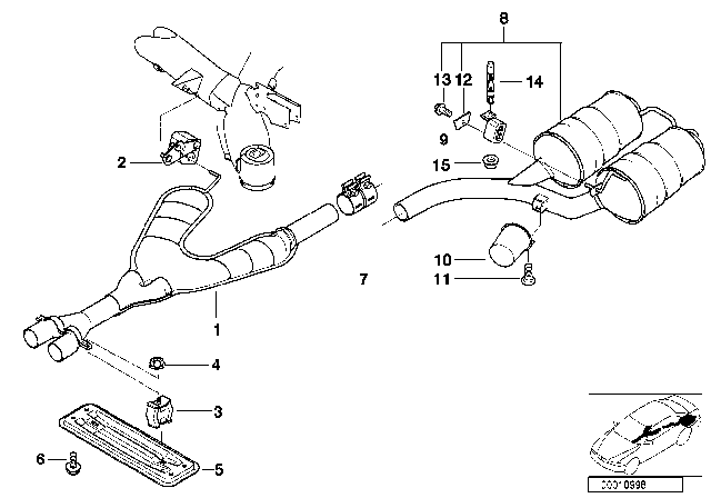 2000 BMW 540i Rear Muffler Diagram for 18107832050