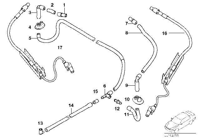 2002 BMW 745i Hose Lines, Windscreen Washer System Diagram