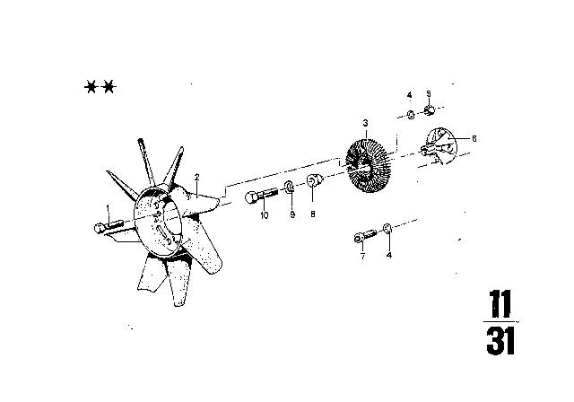 1973 BMW 3.0CS Radiator - Thermostat / Fan Diagram