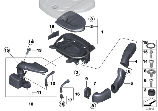 2015 BMW X3 Mass Air Flow Meter Sensor Diagram for 13628506408