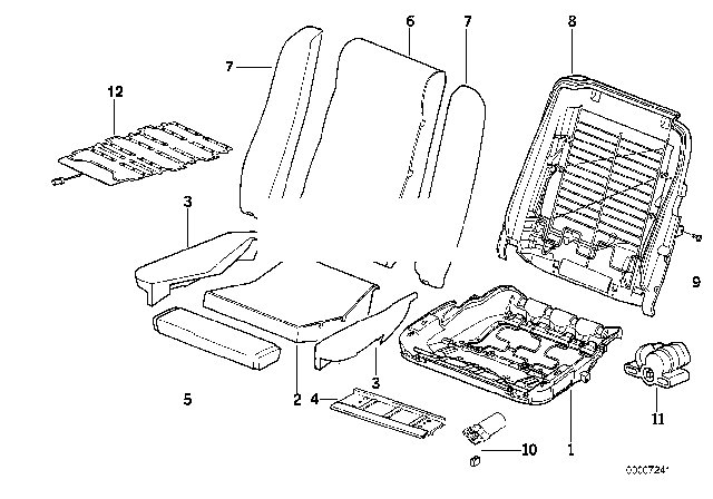 1992 BMW 850i Pad Right Seat Diagram for 52108128370