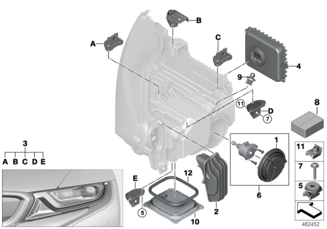 2017 BMW i8 Single Parts, Headlight Diagram