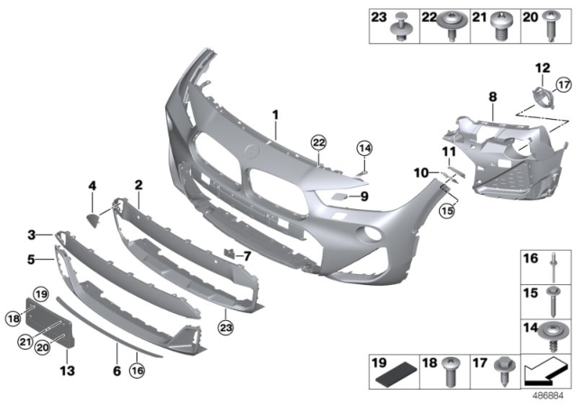 2019 BMW X2 Bumper Trim Front Painted Diagram for 51118090127