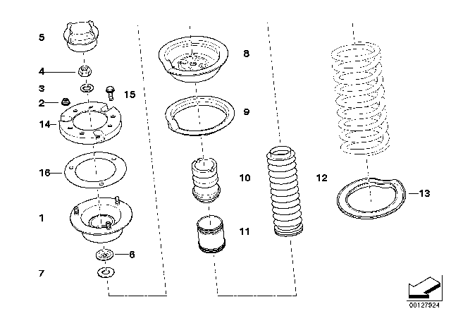 1994 BMW 318i Guide Support / Spring Pad / Attaching Parts Diagram