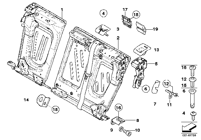 2011 BMW 328i xDrive Seat, Rear, Seat Frame Diagram