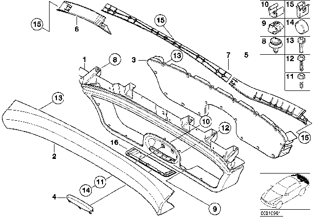 2000 BMW Z3 Trunk Lid Railing Diagram for 51498400144