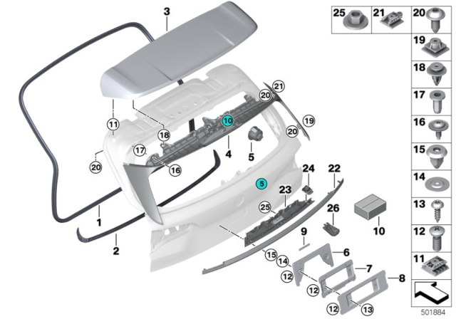 2019 BMW X7 Mounting Parts, Rear Lid Diagram