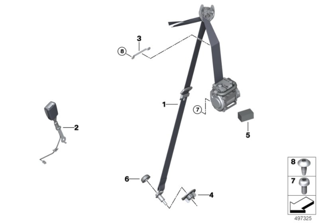 2020 BMW 840i xDrive Safety Belt Front Diagram