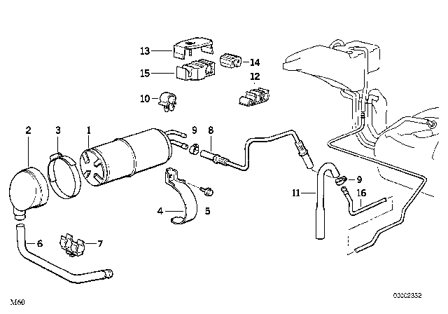 1994 BMW 540i Activated Charcoal Filter / Tubing Diagram